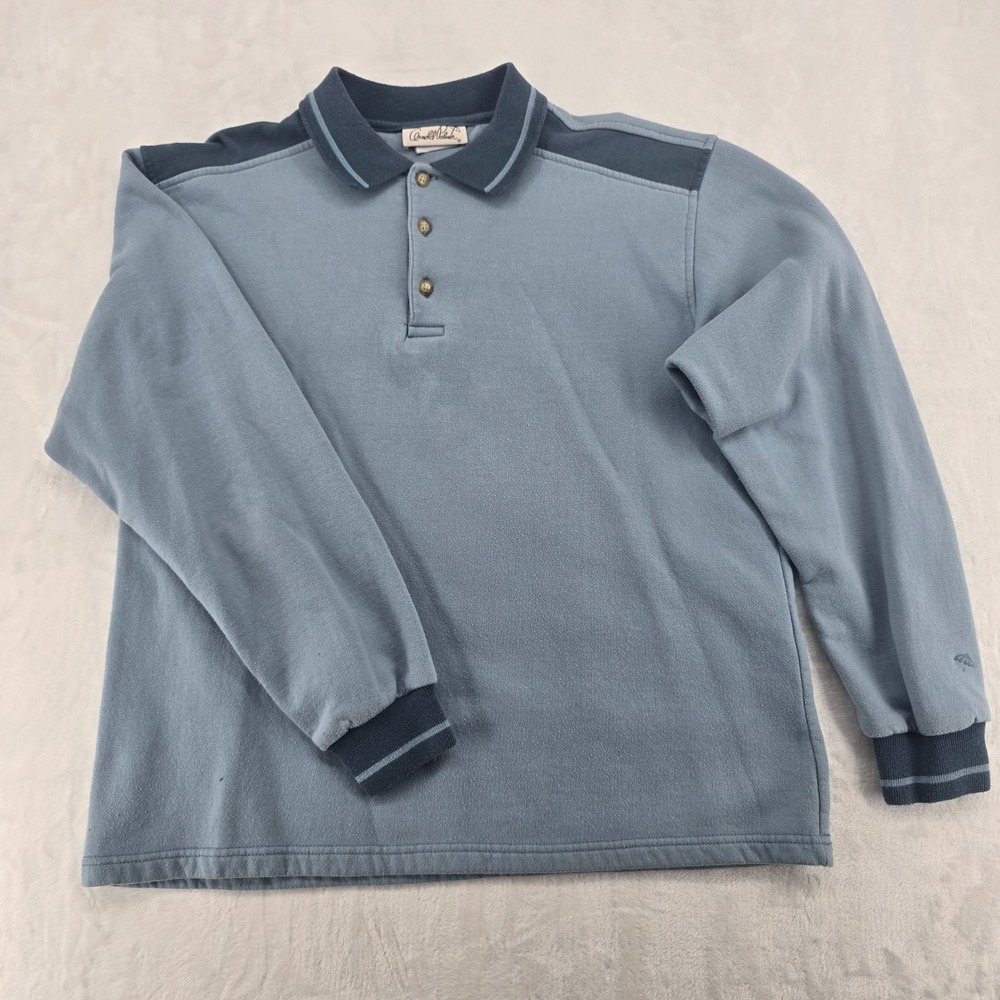 Arnold Palmer Polo Mens L Long Sleeve Polo Blue Fleece‎ Pullover Sweater 6661